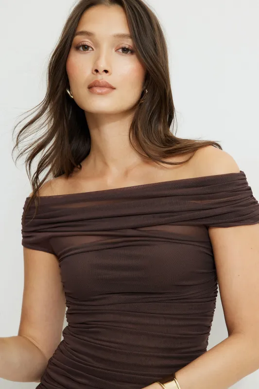 Off Shoulder Multiwear Mesh Top sold by Dynamite