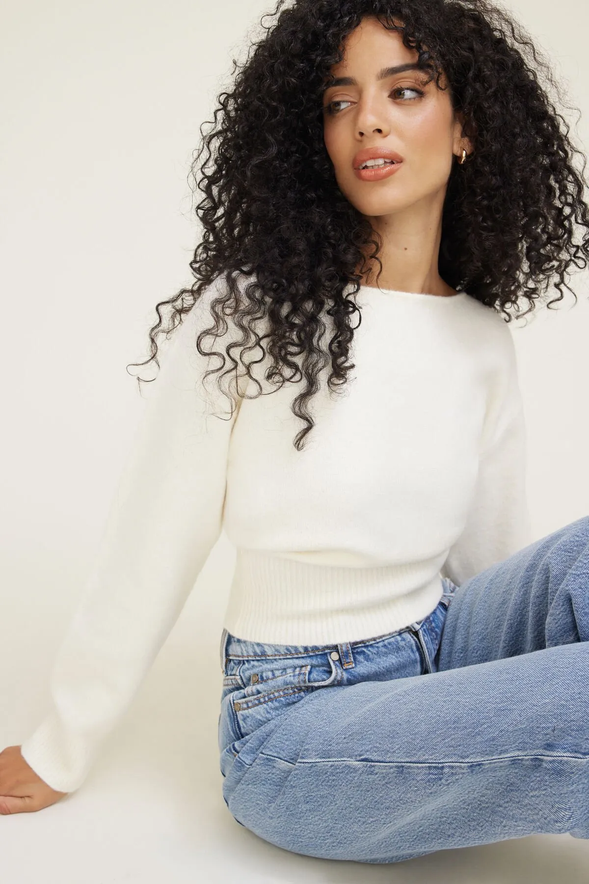 Juliet Cinched Boat Neck Sweater sold by Dynamite