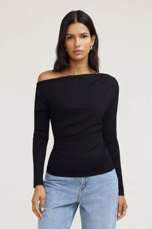 Draped Off Shoulder Long Sleeve Top sold by Dynamite