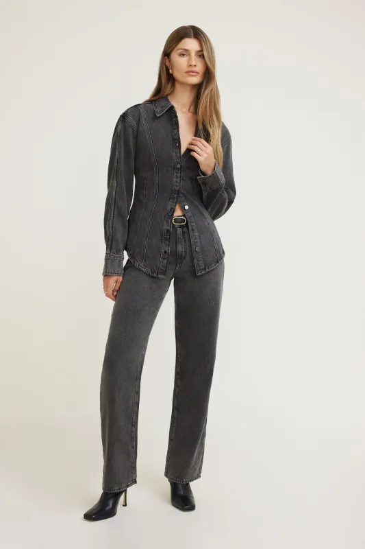 Cinched Tencel™ Denim Shirt sold by Dynamite