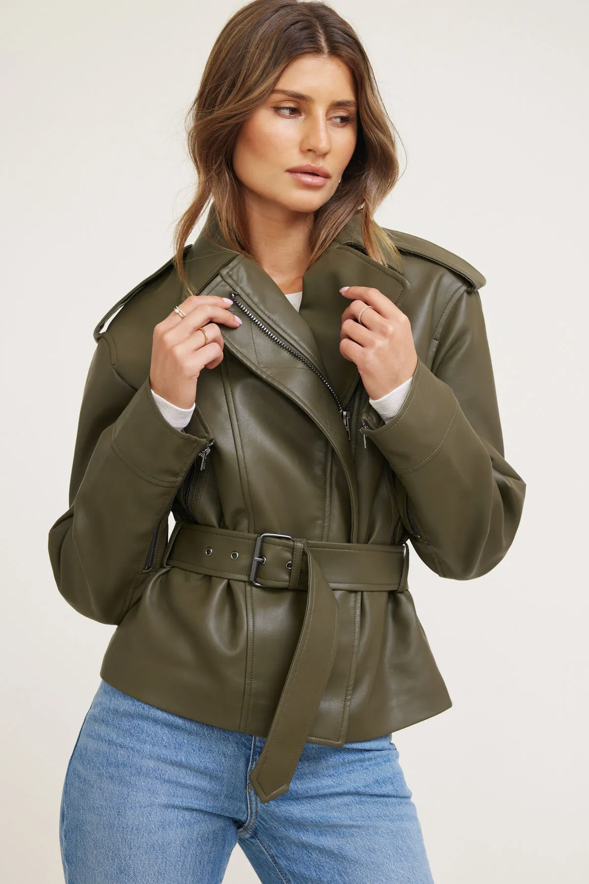 Belted Faux Leather Moto Jacket sold by Dynamite product image thumbnail 3