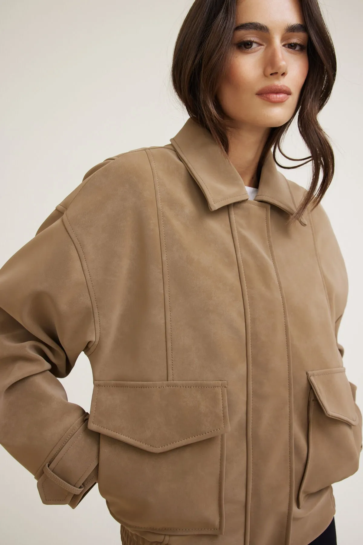 Oversized Faux Suede Aviator Jacket sold by Dynamite