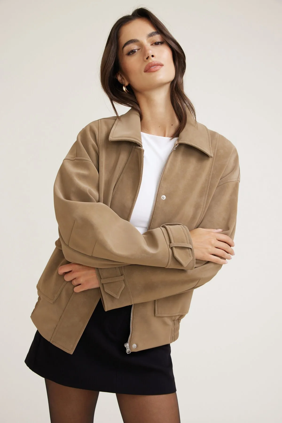 Oversized Faux Suede Aviator Jacket sold by Dynamite product image thumbnail 3
