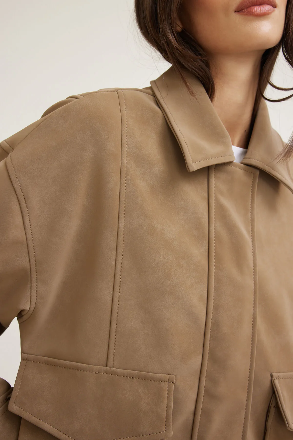 Oversized Faux Suede Aviator Jacket sold by Dynamite product image thumbnail 4