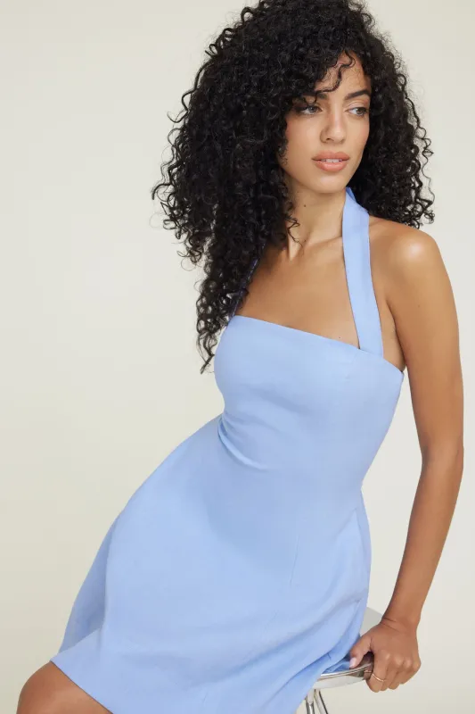 Flared Halter Linen Mini Dress sold by Dynamite