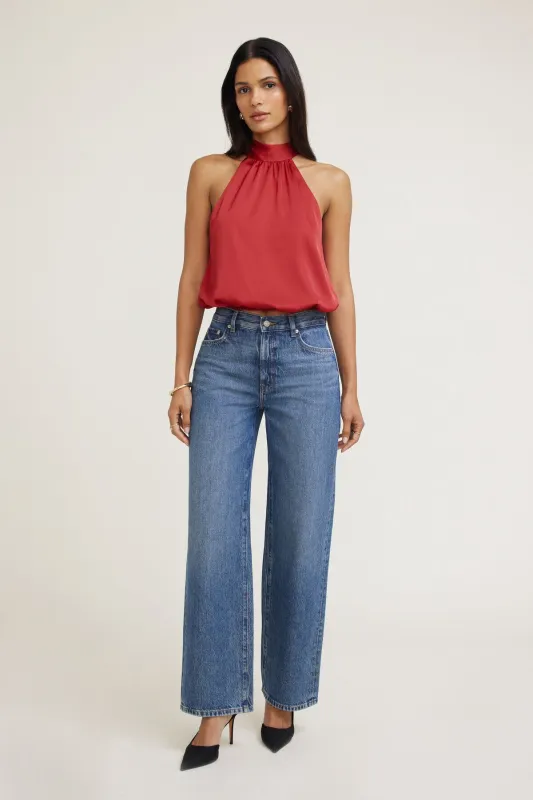 Bubble Satin Halter Blouse sold by Dynamite