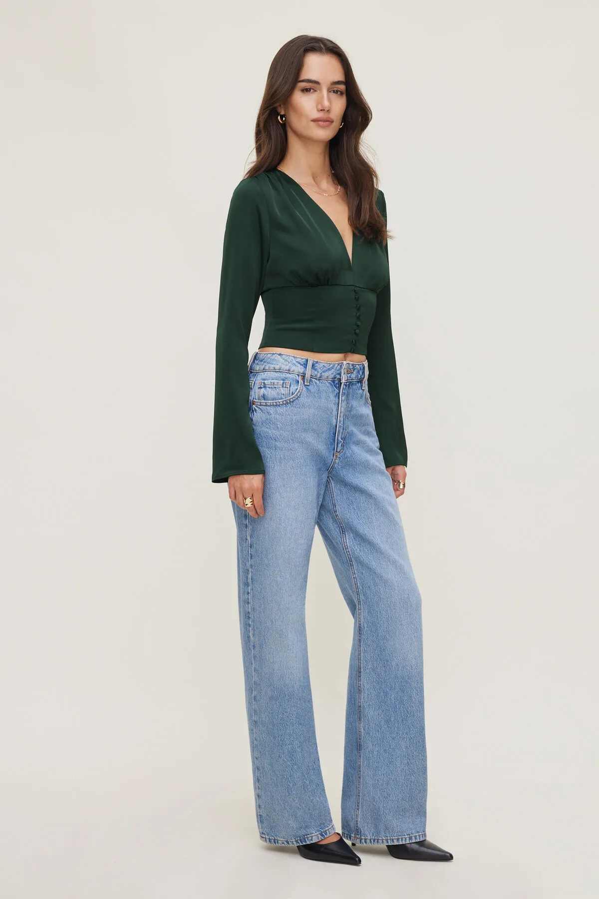 Draped V Neck Satin Blouse sold by Dynamite product image thumbnail 3