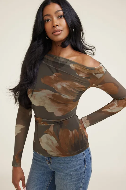 Cleo Printed Mesh Long Sleeve Top. sold by Dynamite