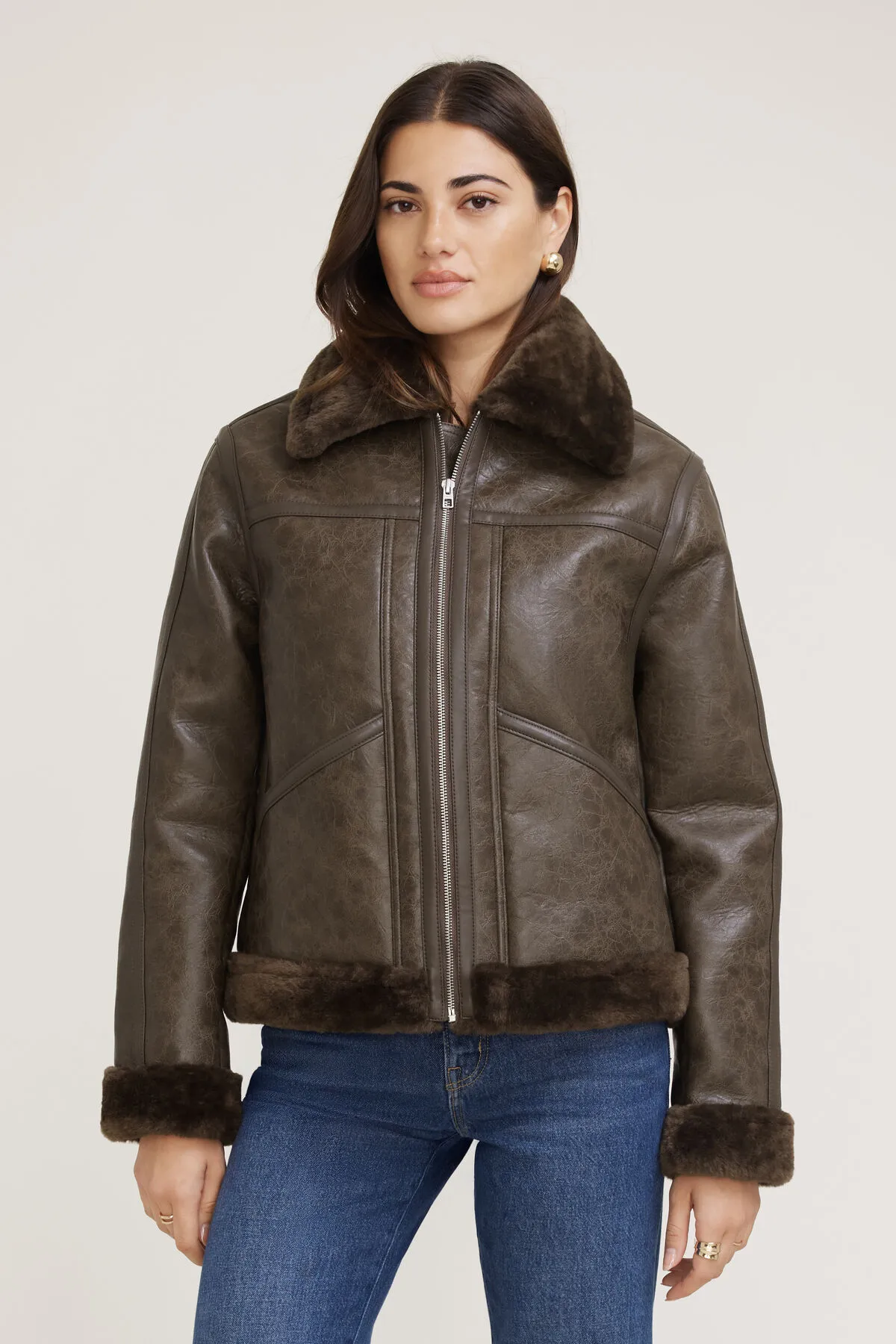 Faux Shearling Aviator Jacket sold by Dynamite product image thumbnail 4
