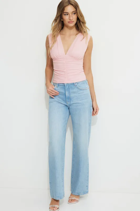 Shirred Plunge Mesh Top sold by Dynamite