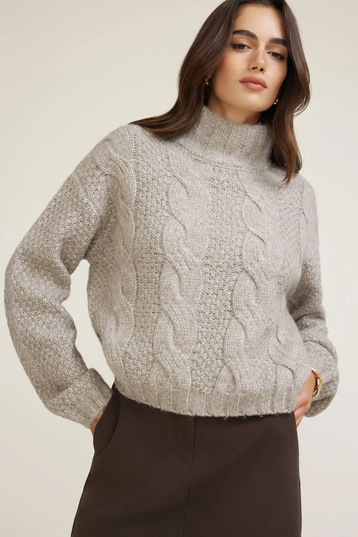 Sasha Cable Knit Funnel Neck Sweater sold by Dynamite product image thumbnail 4