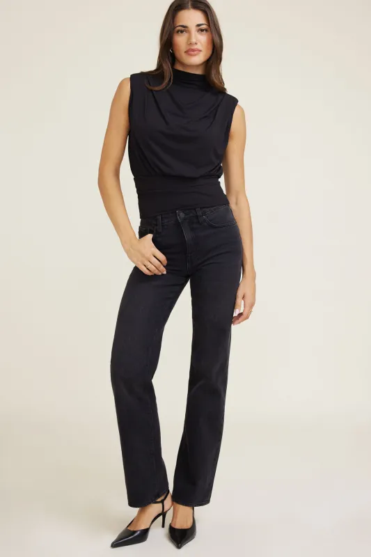 Mockneck Top With Shoulder Pads sold by Dynamite