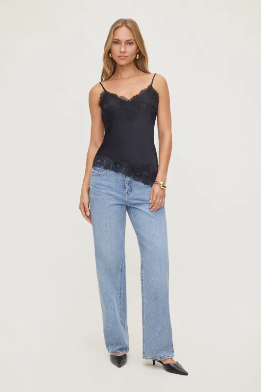 Asymmetric Lace Trim Satin Cami sold by Dynamite