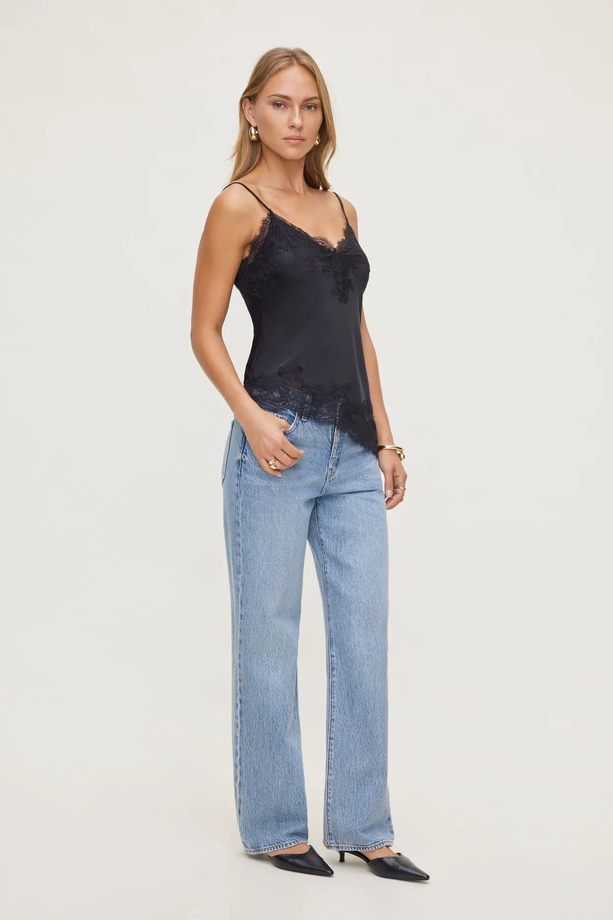 Asymmetric Lace Trim Satin Cami sold by Dynamite product image thumbnail 3