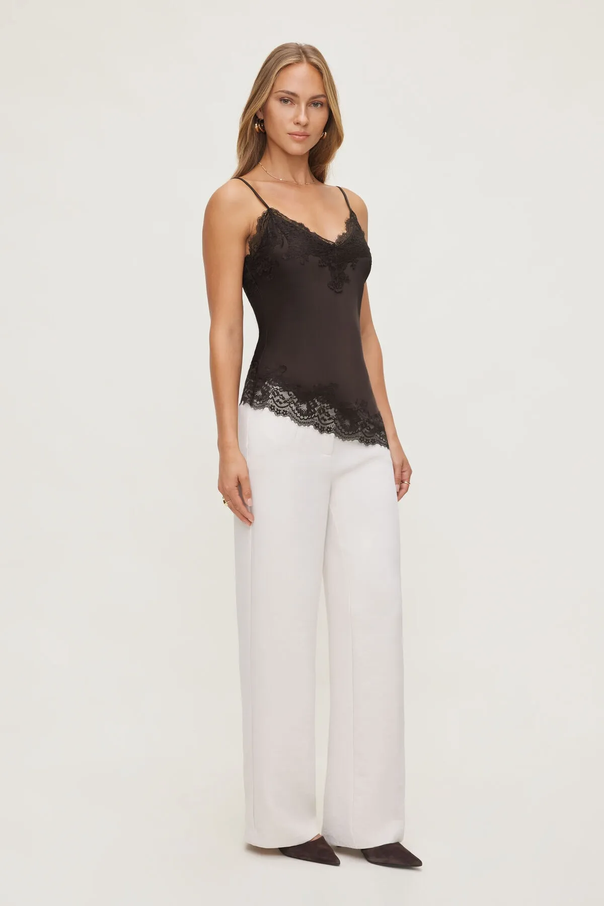 Asymmetric Lace Trim Satin Cami sold by Dynamite product image thumbnail 3
