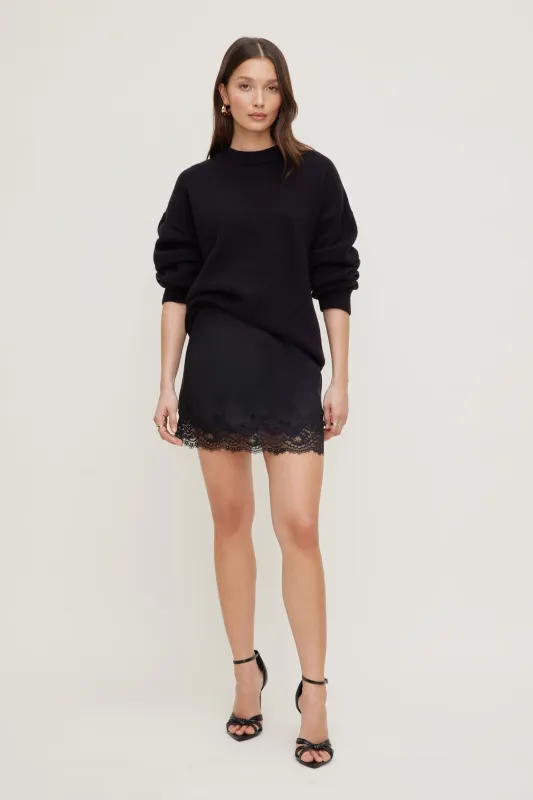 Lace Satin Mini Skirt sold by Dynamite