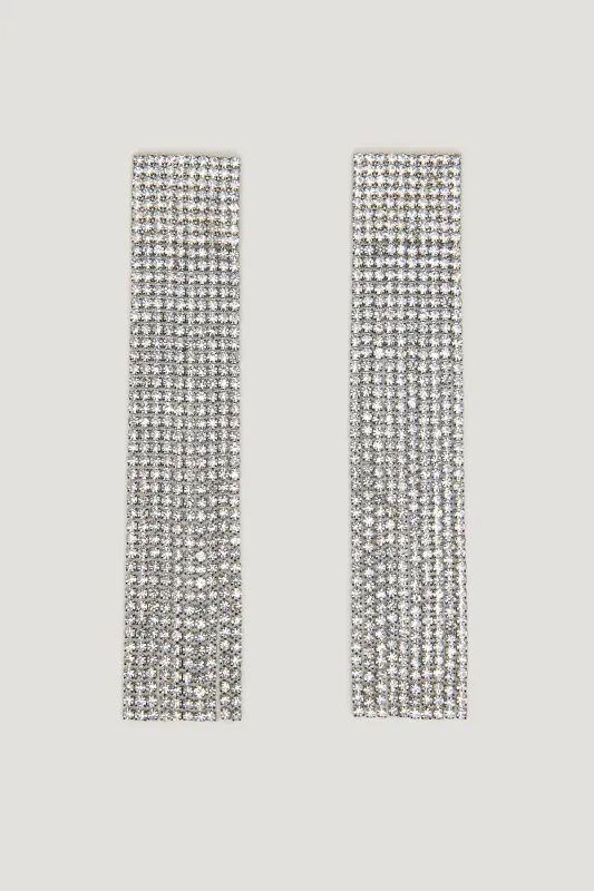 Square Rhinestone Fringe Earrings sold by Dynamite