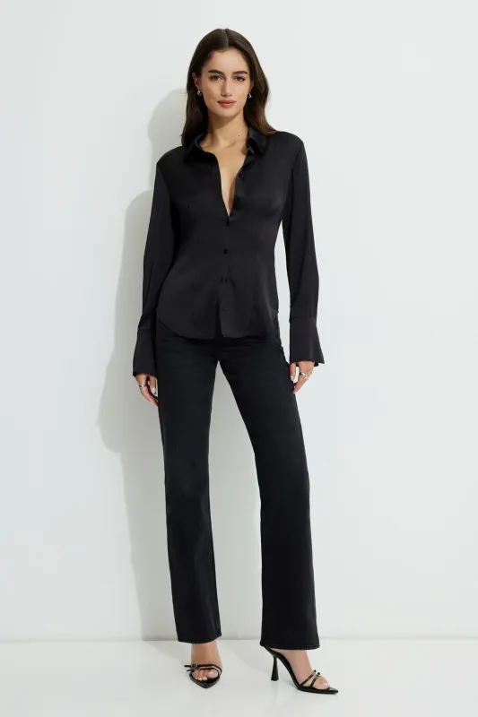 Eva Cinched Satin Shirt sold by Dynamite