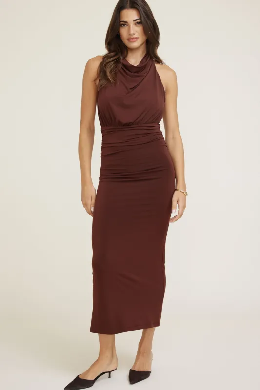 Sculpt Halter Cowl Neck Maxi Dress sold by Dynamite
