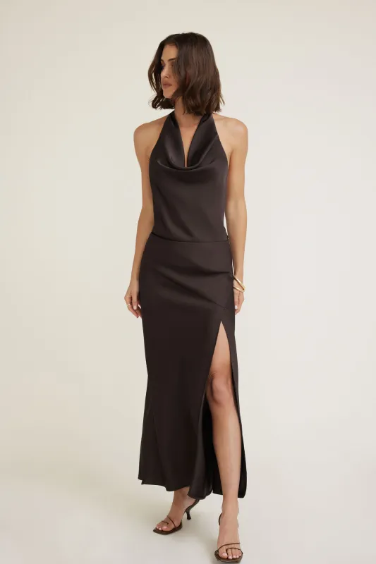 Camila Halter Cowl Neck Satin Blouse sold by Dynamite