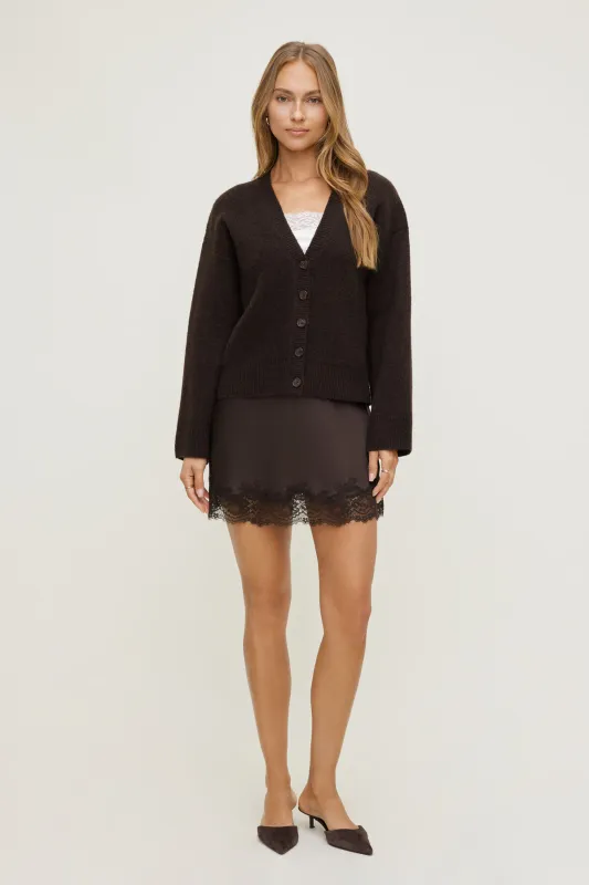 Lace Satin Mini Skirt sold by Dynamite