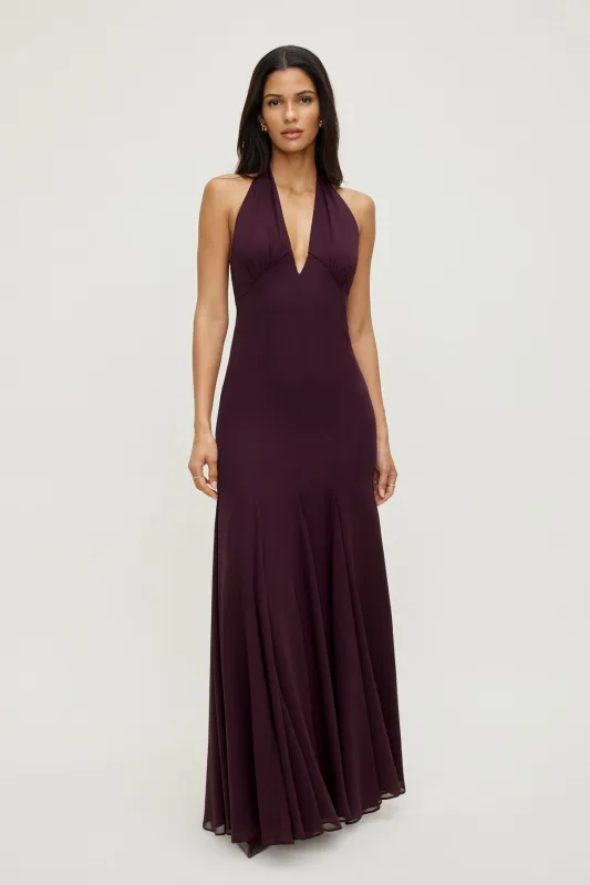 Plunging Flared Maxi Dress sold by Dynamite