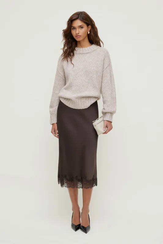 Lace Satin Midi Skirt sold by Dynamite