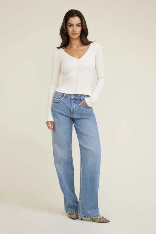 Sally Ribbed Frill Cardigan sold by Dynamite