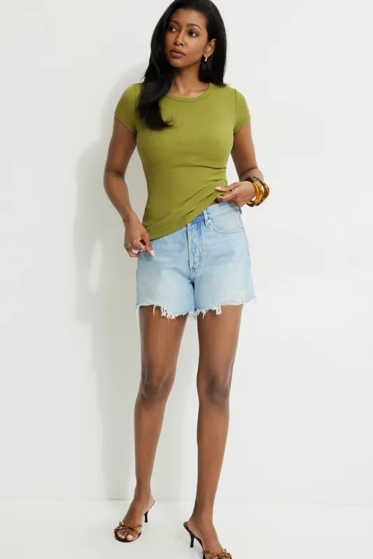 Olive Ribbed Crewneck T Shirt sold by Dynamite