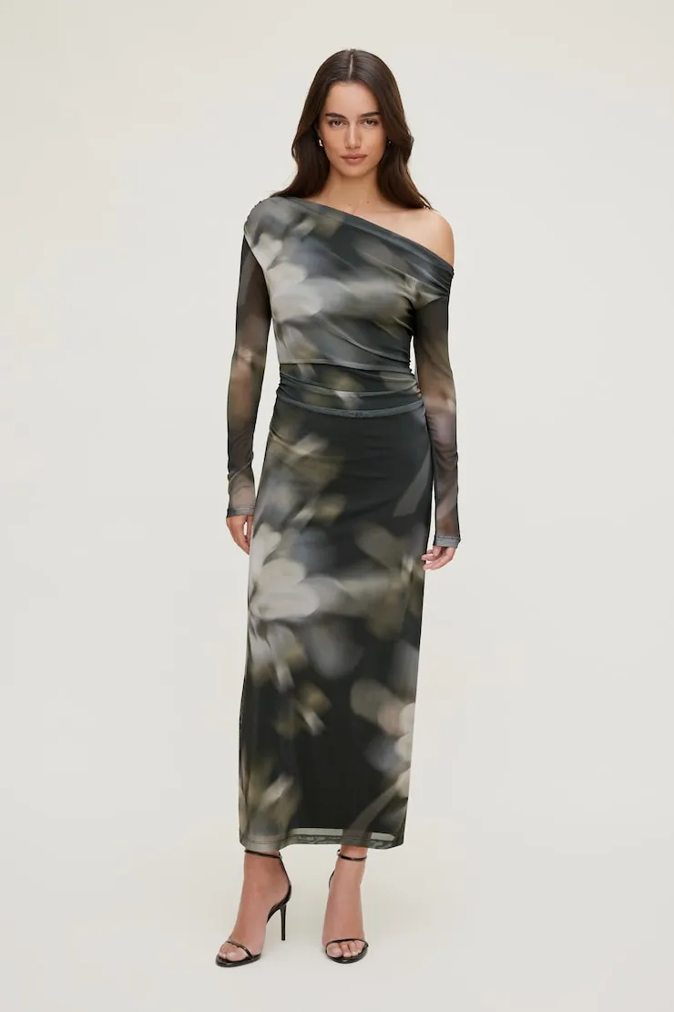 Off Shoulder Mesh Maxi Dress sold by Dynamite