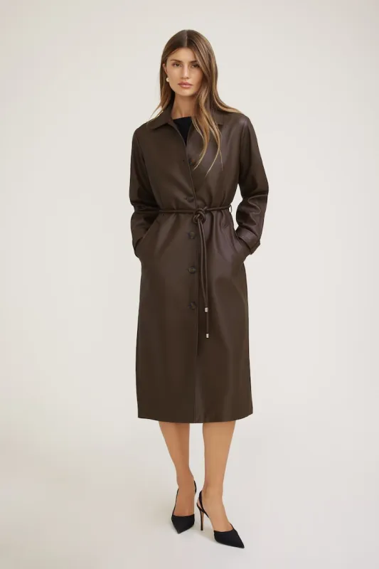 Faux Leather Mac Coat sold by Dynamite
