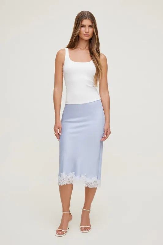 Lace Satin Midi Skirt sold by Dynamite