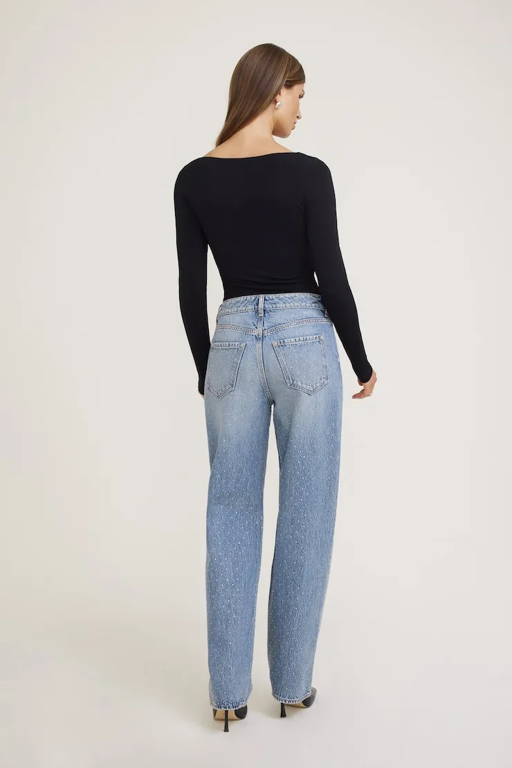 Mika Rhinestone Mid Rise Relaxed Straight Leg Jeans sold by Dynamite product image thumbnail 2