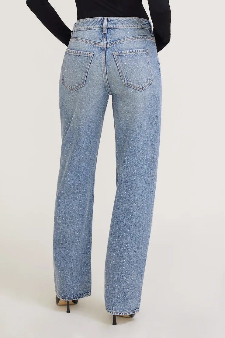 Mika Rhinestone Mid Rise Relaxed Straight Leg Jeans sold by Dynamite product image thumbnail 5