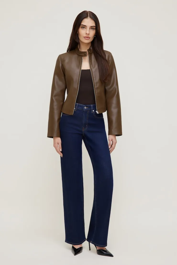 Slim Fit Faux Leather Moto Jacket sold by Dynamite