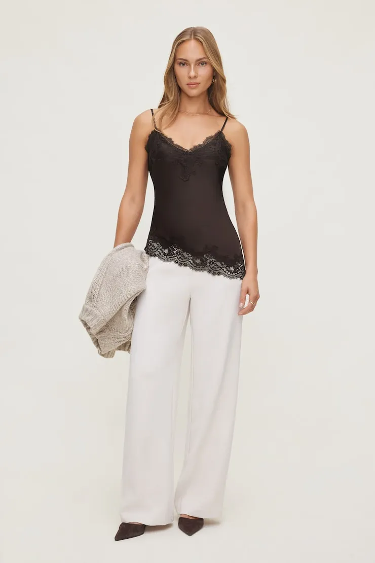 Cassie Asymmetric Lace Satin Cami sold by Dynamite