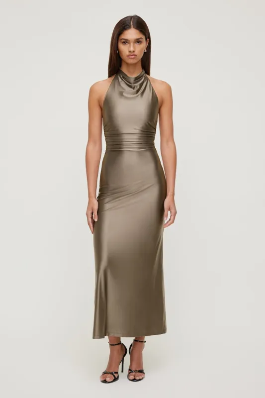 Stretch Satin Halter Maxi Dress sold by Dynamite