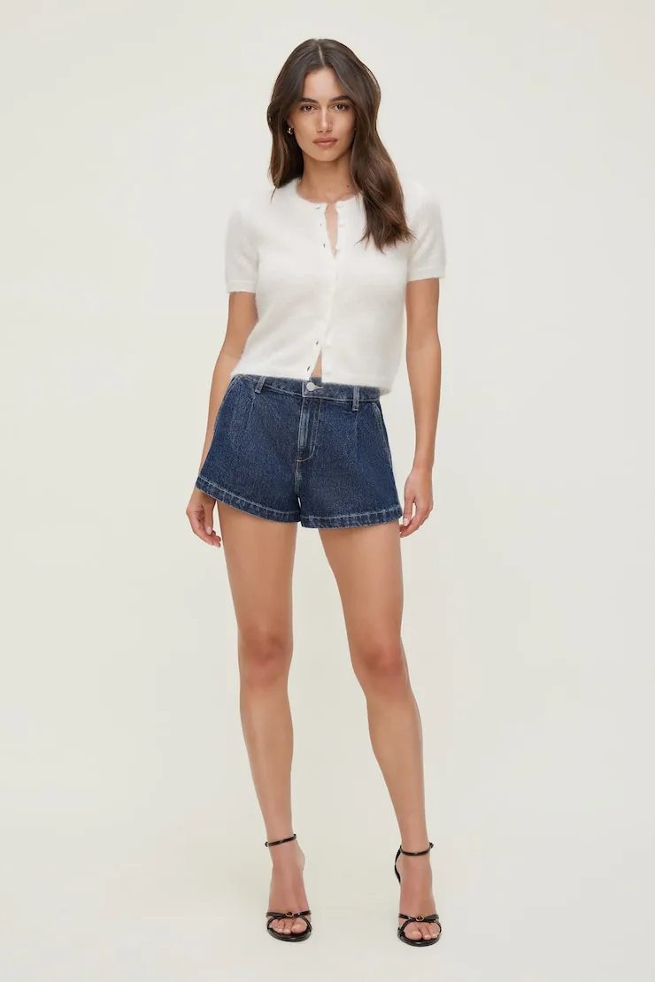 Eliana Pleated High Rise Denim Shorts sold by Dynamite