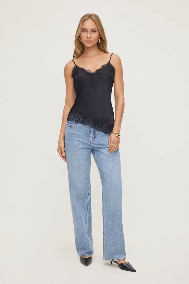 Cassie Asymmetric Lace Satin Cami sold by Dynamite
