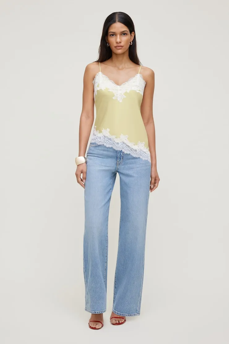 Cassie Asymmetric Lace Satin Cami sold by Dynamite