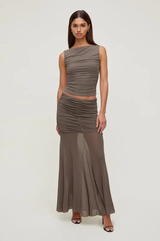 Ruched Boat Neck Mesh Tank Top sold by Dynamite