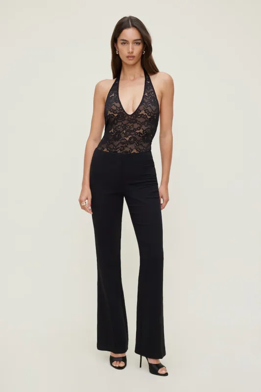 Lace Plunge Halter Bodysuit made by Dynamite