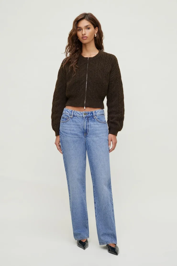 Cable Knit Zip Up Sweater sold by Dynamite