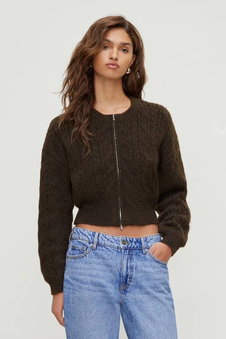 Cable Knit Zip Up Sweater sold by Dynamite product image thumbnail 4