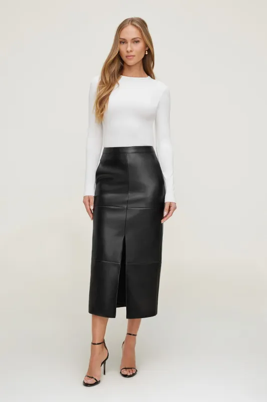 Structured Faux Leather Midi Skirt made by Dynamite