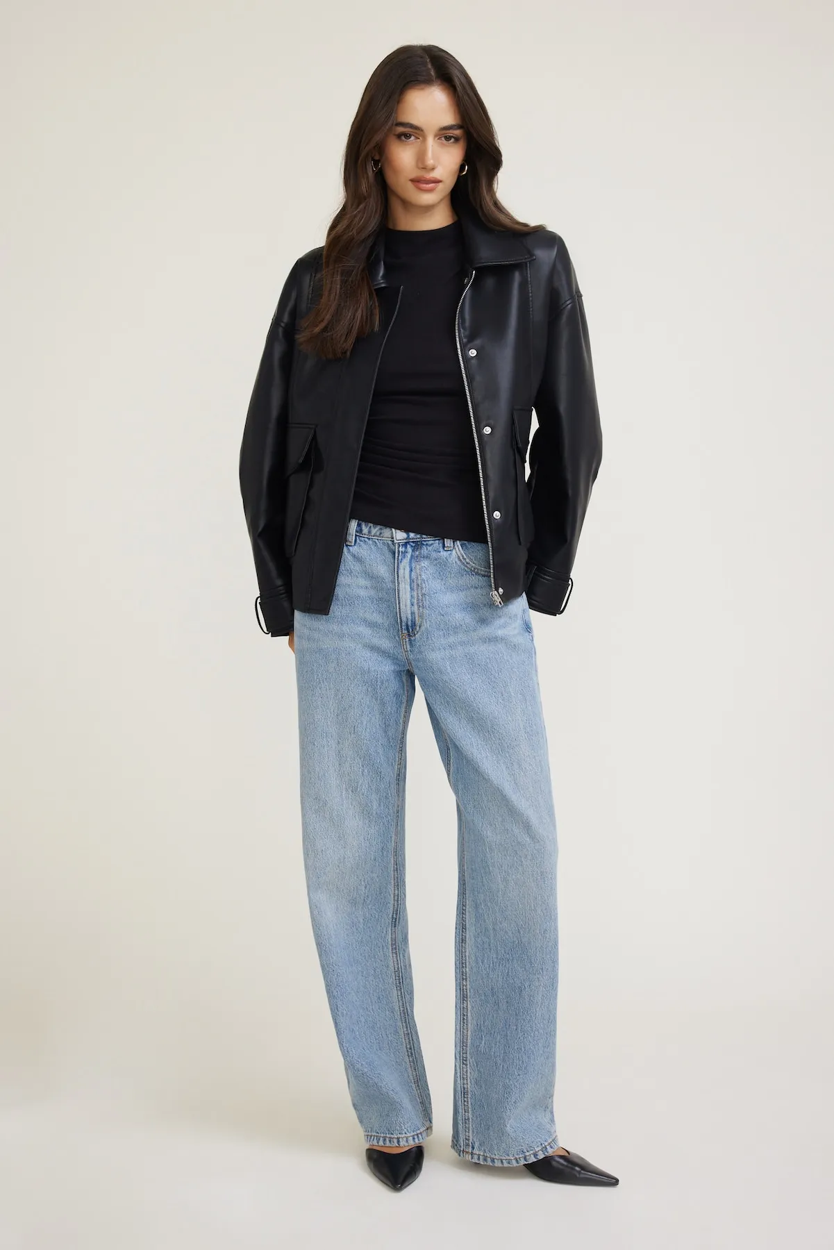 Oversized Faux Leather Aviator Jacket sold by Dynamite