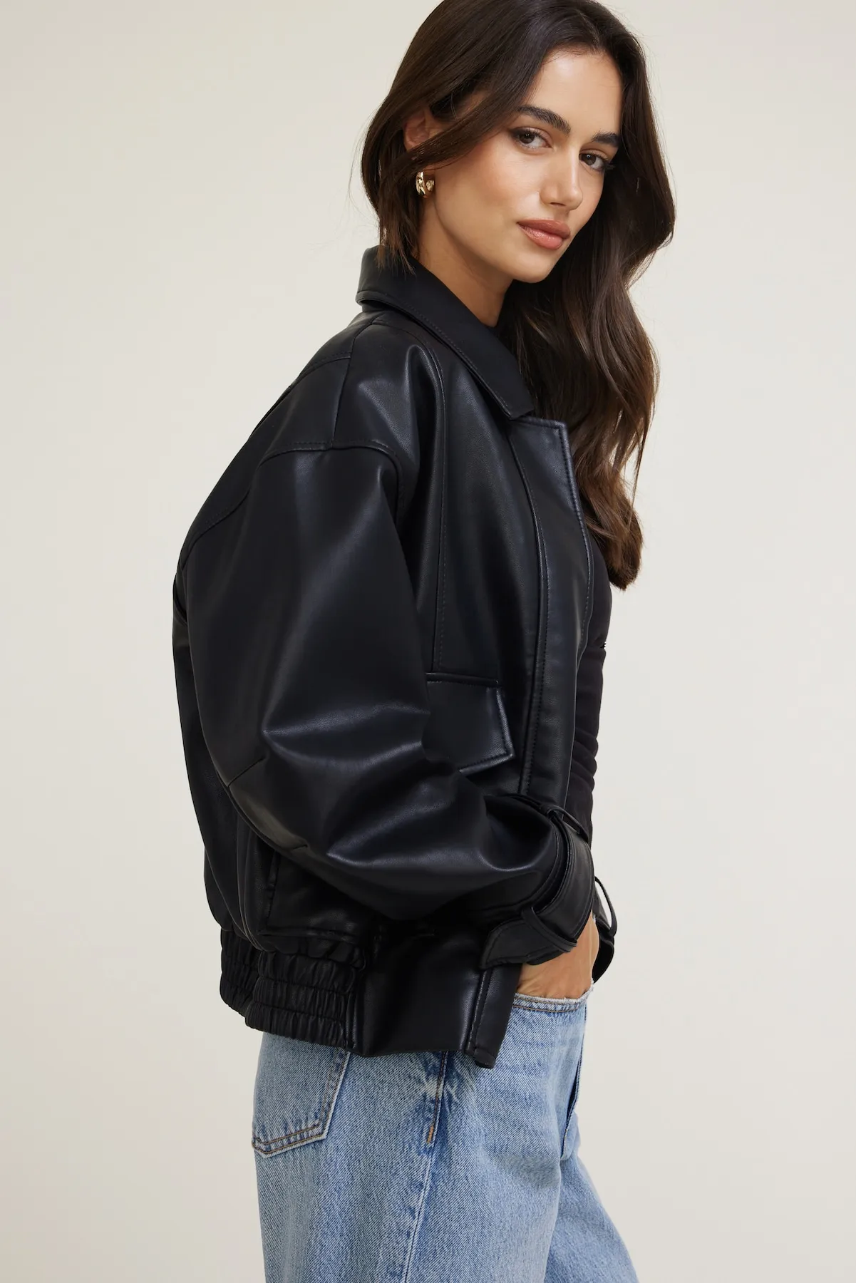 Oversized Faux Leather Aviator Jacket sold by Dynamite product image thumbnail 5