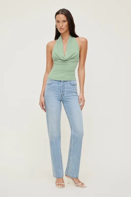 Cowl Neck Mesh Halter Top made by Dynamite