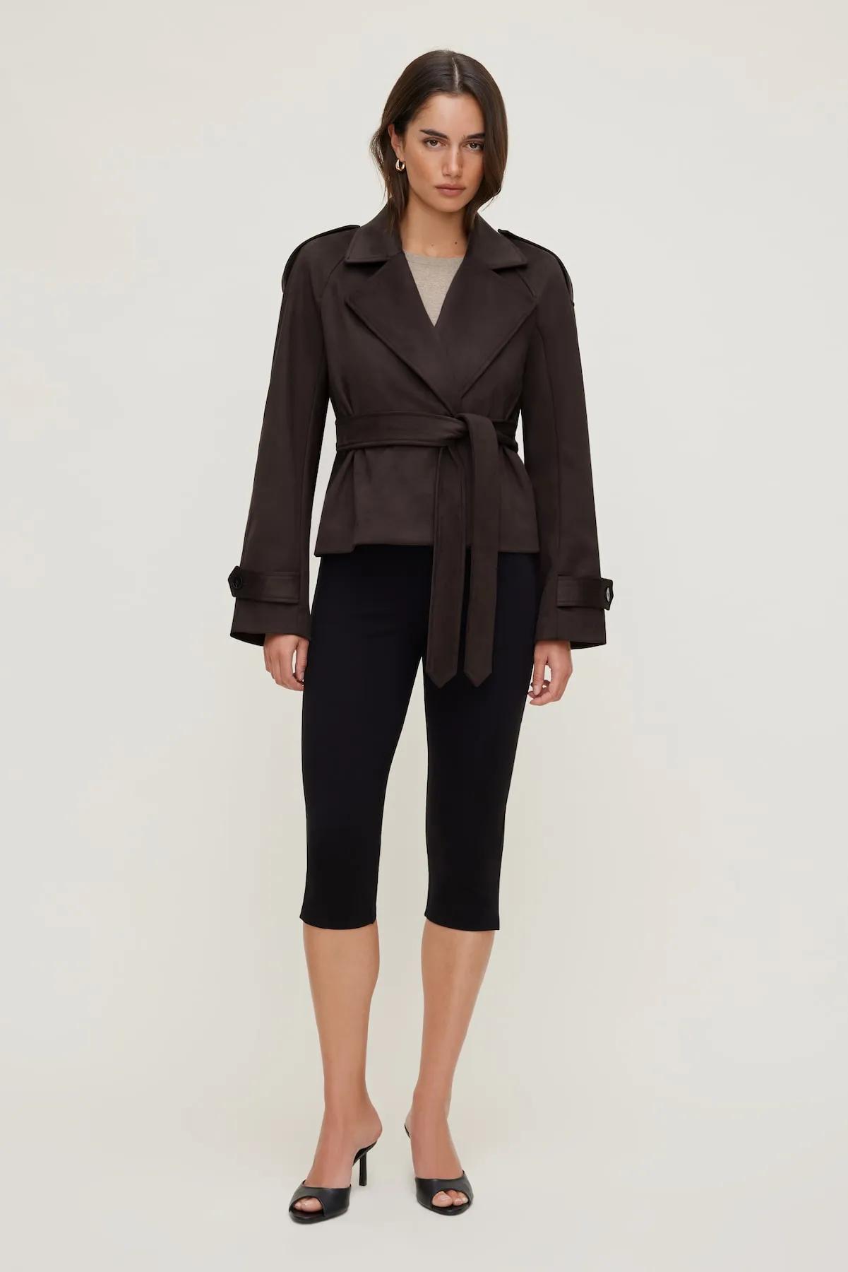Cropped Faux Suede Trench Coat sold by Dynamite