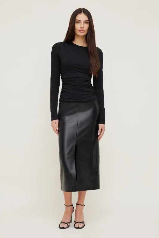 Draped Long Sleeve Top - Dynamite - Black - Women Clothing made by Dynamite